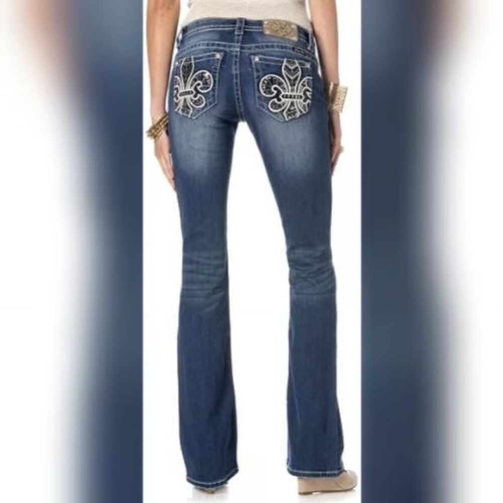 Miss Me Women's Fleur De Lis Stars Mid-Rise Bootcut Jeans Size 31 NWT